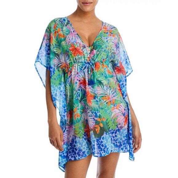 💕BLEU ROD BEATTIE💕 Chiffon Cover-Up Caftan ~ Tropical Flight Print Small S NWT - Picture 4 of 12